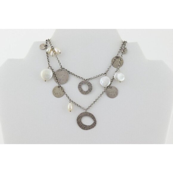 Sterling Silver Pearl & Disc Dangle Necklace Long 36" Silpada Pearl of a Girl - Picture 4 of 8